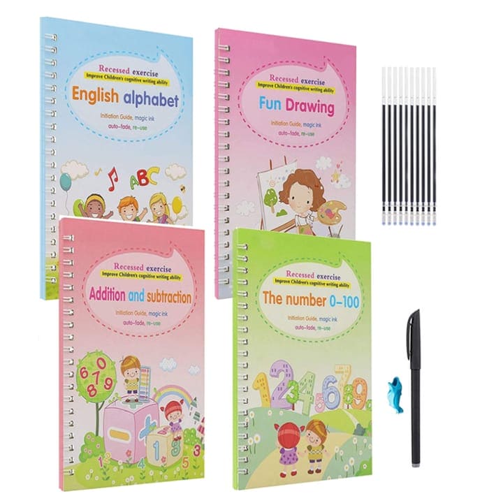Set of 4 Child Learning Book, Writing Practice Copy Books.