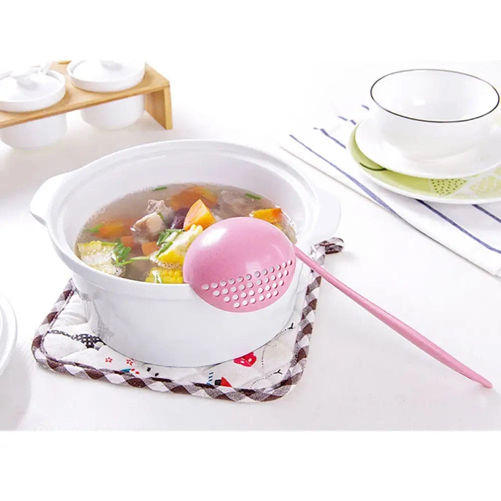 2 in 1 Soup Spoon Ladle, Long Handle Kitchen Strainer, Creative Multifunctional Soup Spoon & Colander, Wheat Kitchen Straw Soup Slotted Spoon, Plastic Spoon Filter Strainer, Household Kitchen Table wear Accessories