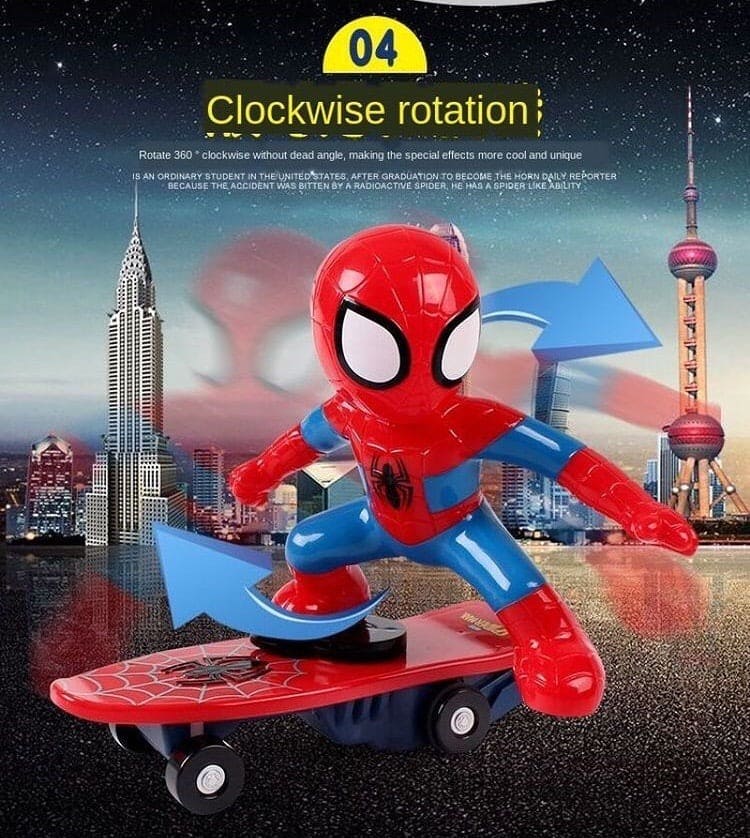 Spiderman 360˚ Degree Clockwise Rotation Skateboard, Cartoon Balance Bike Toy Remote Control With Sound Effects For Kids, Stunt Skateboard Scooter Electric Universal Rotating Toy