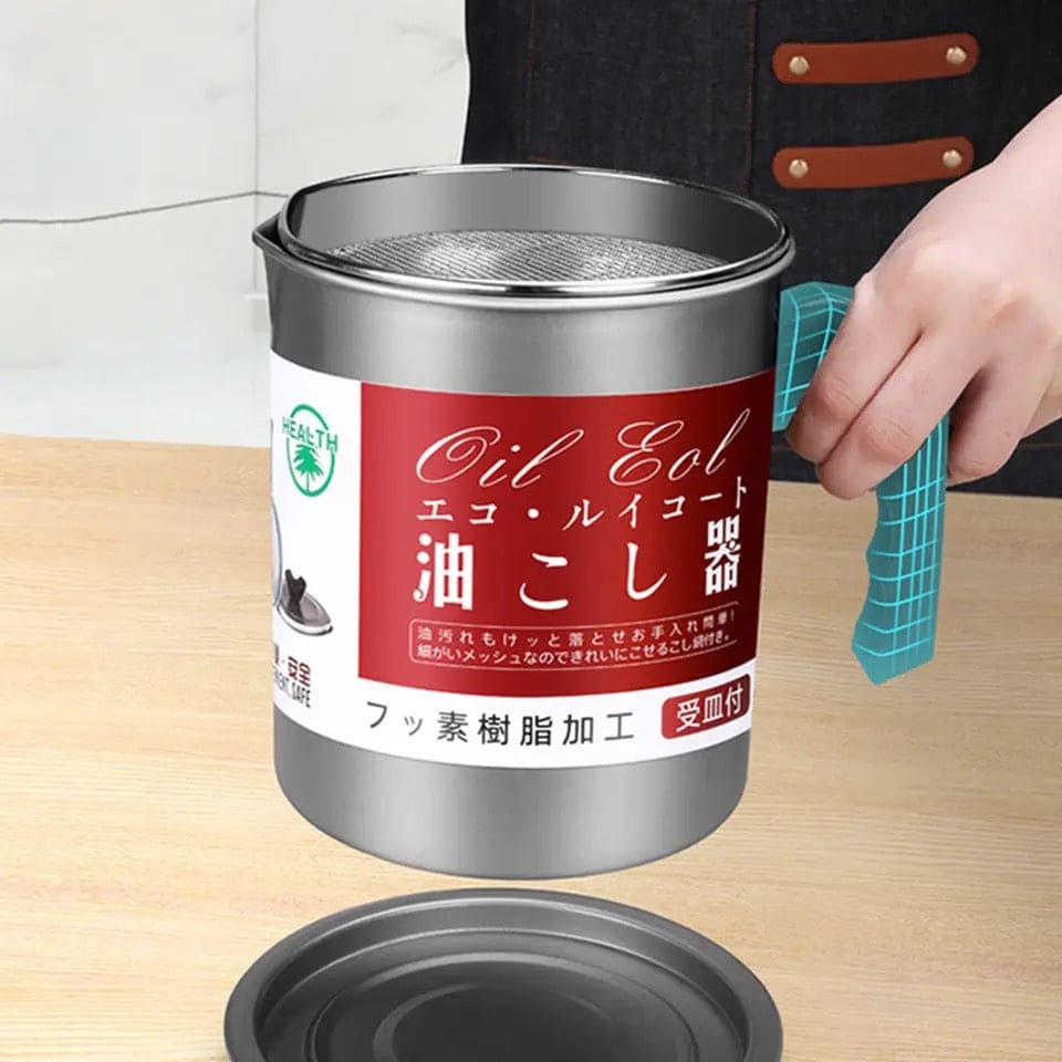 Stainless Steel Oil Filter Pot,  Kitchen Oil Separator And Storage Can With Fine Mesh Strainer, Oil Trap with Lid, Strainers Pot Oil Bottle, Filter Oils Separator Lard Tank,  Kitchen Cooking Tools