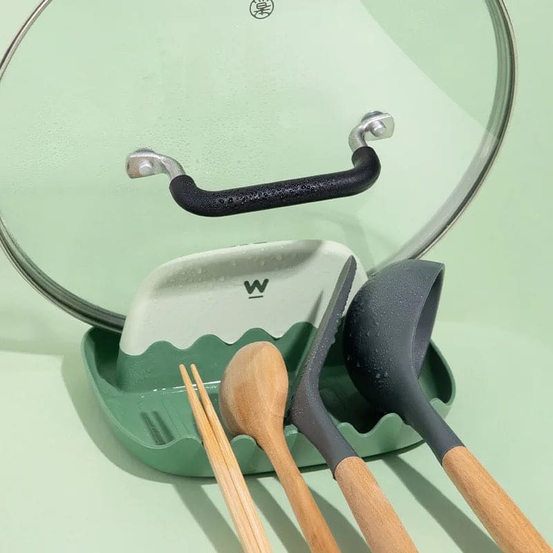 Wave Plastic Pot Lid Holder, Spatula Spoon Holder Stand, Pan Cover Shelf Tableware Storage Rack,  Chopsticks Oil Leakage Prevention Shelf Stand, Wave Lid Spoon Holder