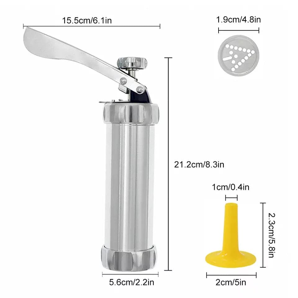 Manual Cookie Press Gun And Icing Set Alloy Churro Maker, Cookie Press Machine, Aluminum Cookie Gun, Biscuit Maker, Manual Cookie Press Stamps Set, Baking Tool With 10 Cookie Molds 4 Nozzles