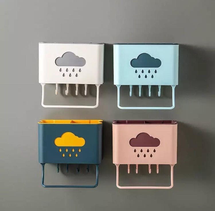 Wall Mounted Cloud Drain Rack, 2 Divided Compartments for Storage Forks, Utensils Holder Drainer Basket With Detachable Rag Rod