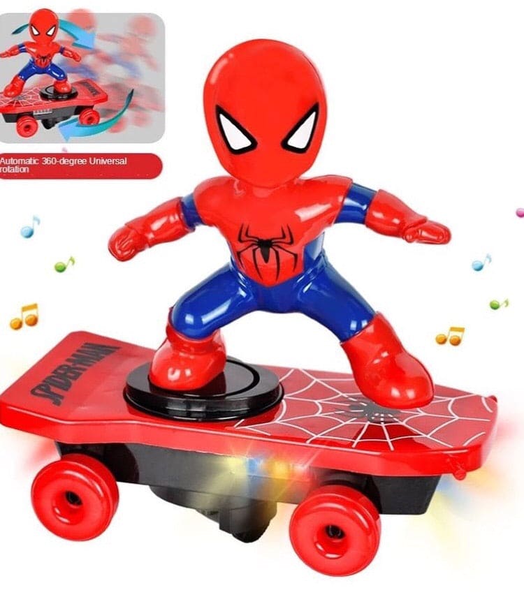 Spiderman 360˚ Degree Clockwise Rotation Skateboard, Cartoon Balance Bike Toy Remote Control With Sound Effects For Kids, Stunt Skateboard Scooter Electric Universal Rotating Toy