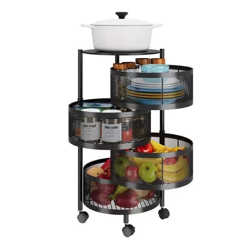 Round Multi Tier Rotary Storage Basket, 360 Degree Rotatable Kitchen Shelf, Multilayer Living Room Basket, Multifunction Fruit And Vegetable Basket, Storage Basket Rack, Floor Stand Multi Tier Drawer Rolling Trolley Cart
