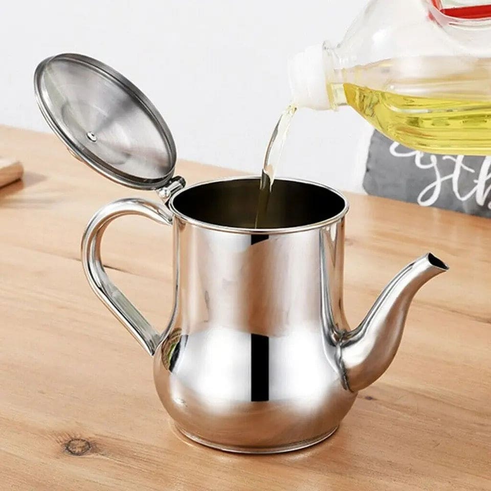 Stainless Steel Kettle Oil Filter Pot, Oil Skimmer Jug, Oil Filter Kettle, Portable Oil Strainer Pot, Cooking Oil Tank With Filter, Oil Dispenser Pot With Removable Filter, Storage Can For Kitchen