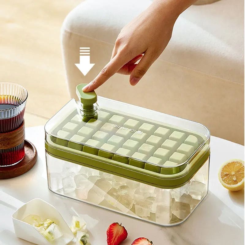 Button Press Ice Cube Tray, 31 Grids One Button Press Ice Cube Tray With Storage Box, Ice Cube Molds Ice Box, New Ice Cube Tray With Lid and Bin, Stackable Easy Release Ice Trays for Beverages