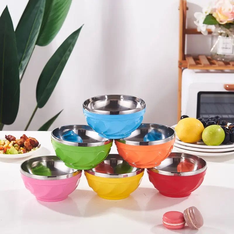 Candy Color Stainless Steel Bowl, Double Layer Creative Noodle Bowl Soup Bowl, Children Dinnerware Heat Insulation Rice Bowl, Stainless Steel Food Salad Container, Kitchen Utensils, Anti-scalding Kids Rice, Soup, Noodles, Salad Bowl