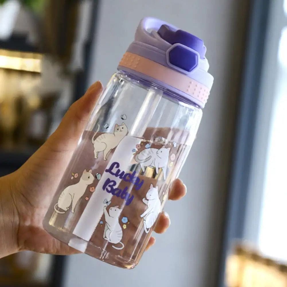 Lucky Baby Water Bottle, Kids Water Sippy Cup, Creative Cartoon Baby Feeding Cup, Portable Baby Water Bottle School Kids Kettle, Water Bottle Bouncing Cup, 480ML Leakproof Children's Straw Cup