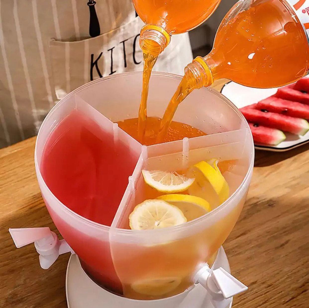 3.75L Food Grade 3 Compartment Plastic Refrigerator Beverages Dispenser, Plastic Drink Dispenser For Refrigerator, Lemonade Drinkware Cold Water Bottle