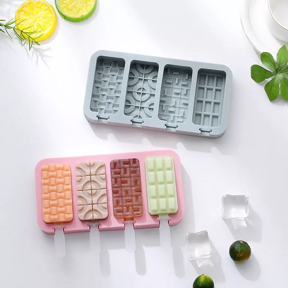 Set Of 4 Creative Ice Cream Molds, Silicone Ice Cream Mold, Ice Cube Tray Popsicle Molds, Frozen Ice Cube Molds, Homemade Freezer Ice Lolly Mold
