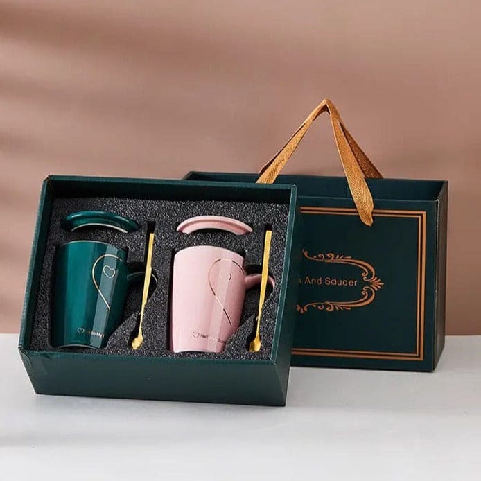 Heart Pattern Ceramic Mug Set, Love Sign Ceramic Couple Mug Set, Love Heart Mug, Couple Cup Ceramic Mugs, Creative Mug With Lid And Spoon, Luxury Marble Ceramic Coffee Cups