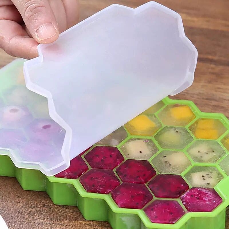 Silicone 37 Cells Hexagonal Honeycomb Shaped Ice Tray, Easy Release Mini Ice Cube Tray With Lid