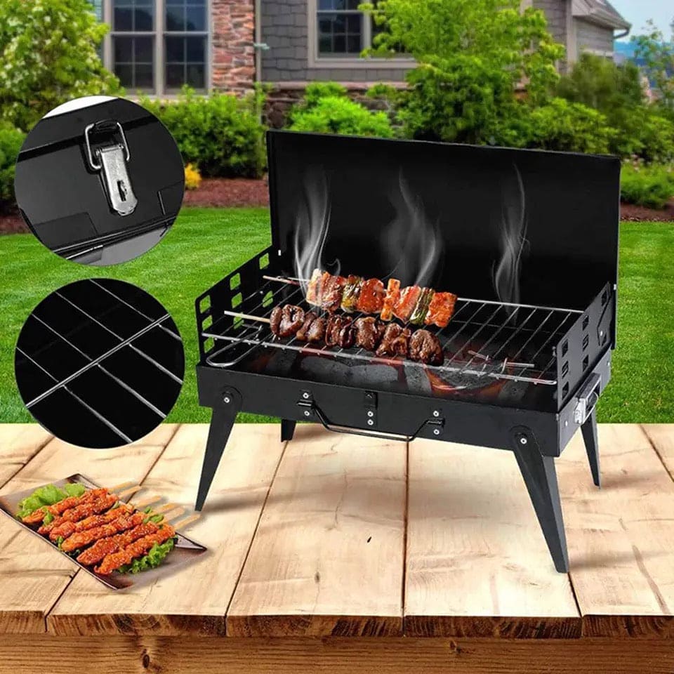 Briefcase Folding BBQ Grill, Outdoor Stainless Steel BBQ Grill, Travel Picnic Camping Grill, Patio Barbecue Charcoal Grill, Garden Outdoor Travel Picnic Folding Charcoal Grill, Compact Foldable Grill