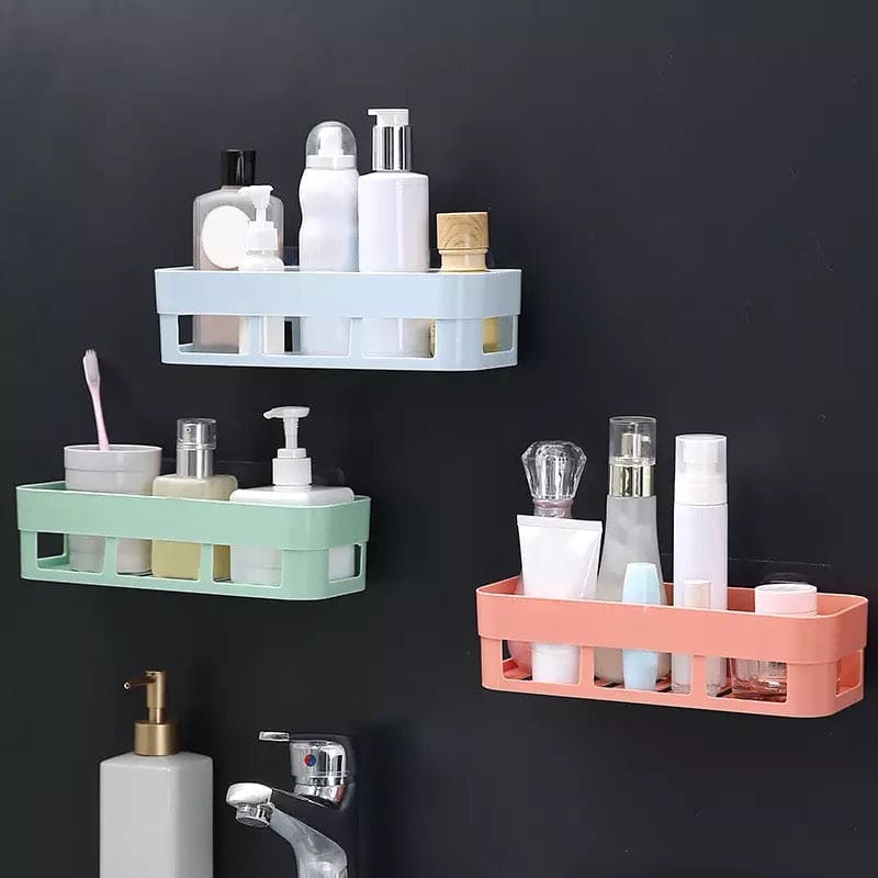 Traceless Paste Bathroom Shelf, Toilet Adhesive Shampoo Gel Storage Basket, Bathroom Corner Shower Shelf Rack, Wall-mounted Storage Rack, Stick-up Wall Sucker Plastic Organizer, Plastic Rack for Kitchen & Bathroom