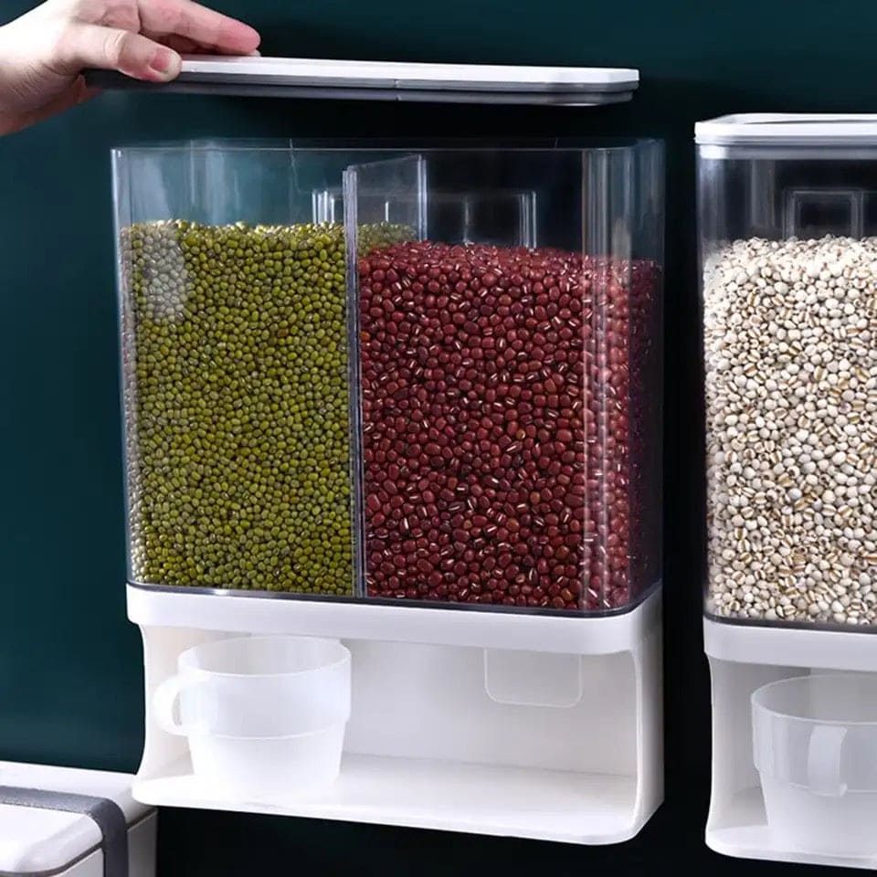 Kitchen Food Dispenser, Whole Grains Container Bin, Wall Mount Cereal Dispenser, Multi Grain Dispenser Bucket, Moisture Proof Cuisine Organizer, Indispensable Dry Food Dispenser, Whole Grain Storage Box, Airtight Clear Plastic Canisters