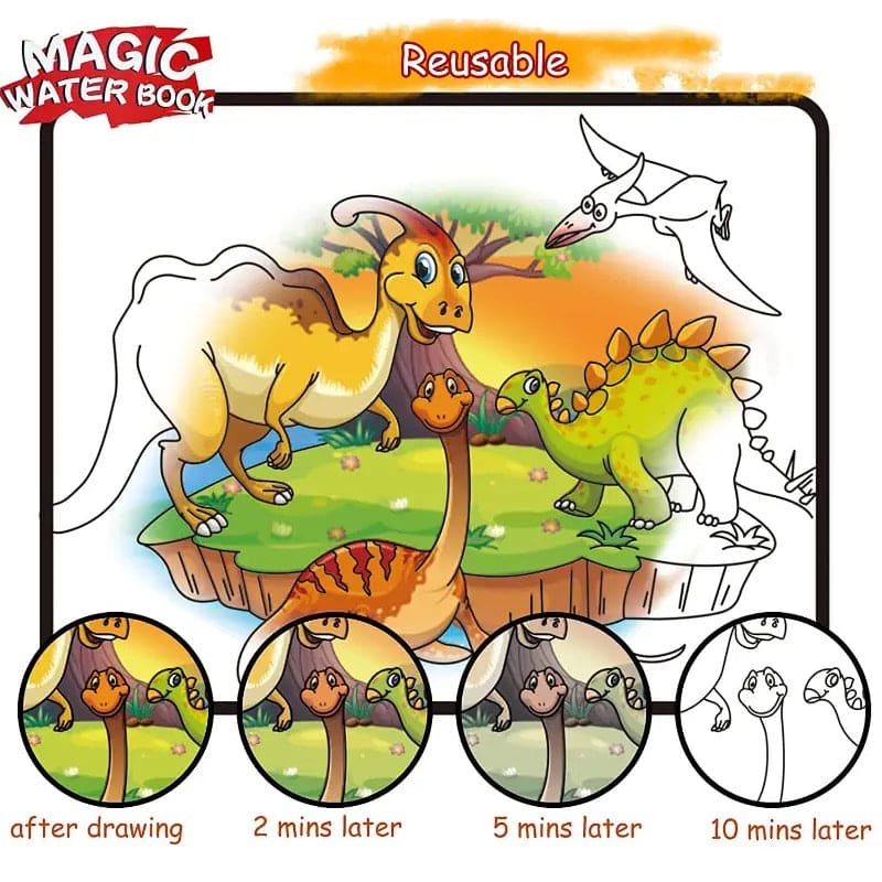 Reusable Magic Water Book, Creative Children Magical Drawing Books with Pen.