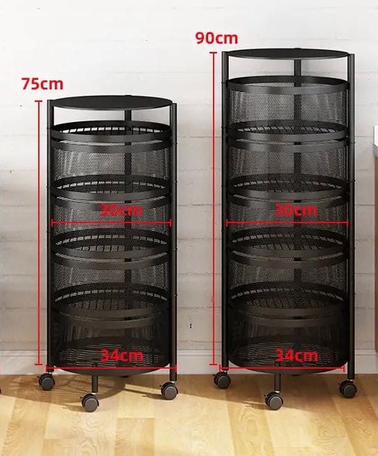 Round Multi Tier Rotary Storage Basket, 360 Degree Rotatable Kitchen Shelf, Multilayer Living Room Basket, Multifunction Fruit And Vegetable Basket, Storage Basket Rack, Floor Stand Multi Tier Drawer Rolling Trolley Cart