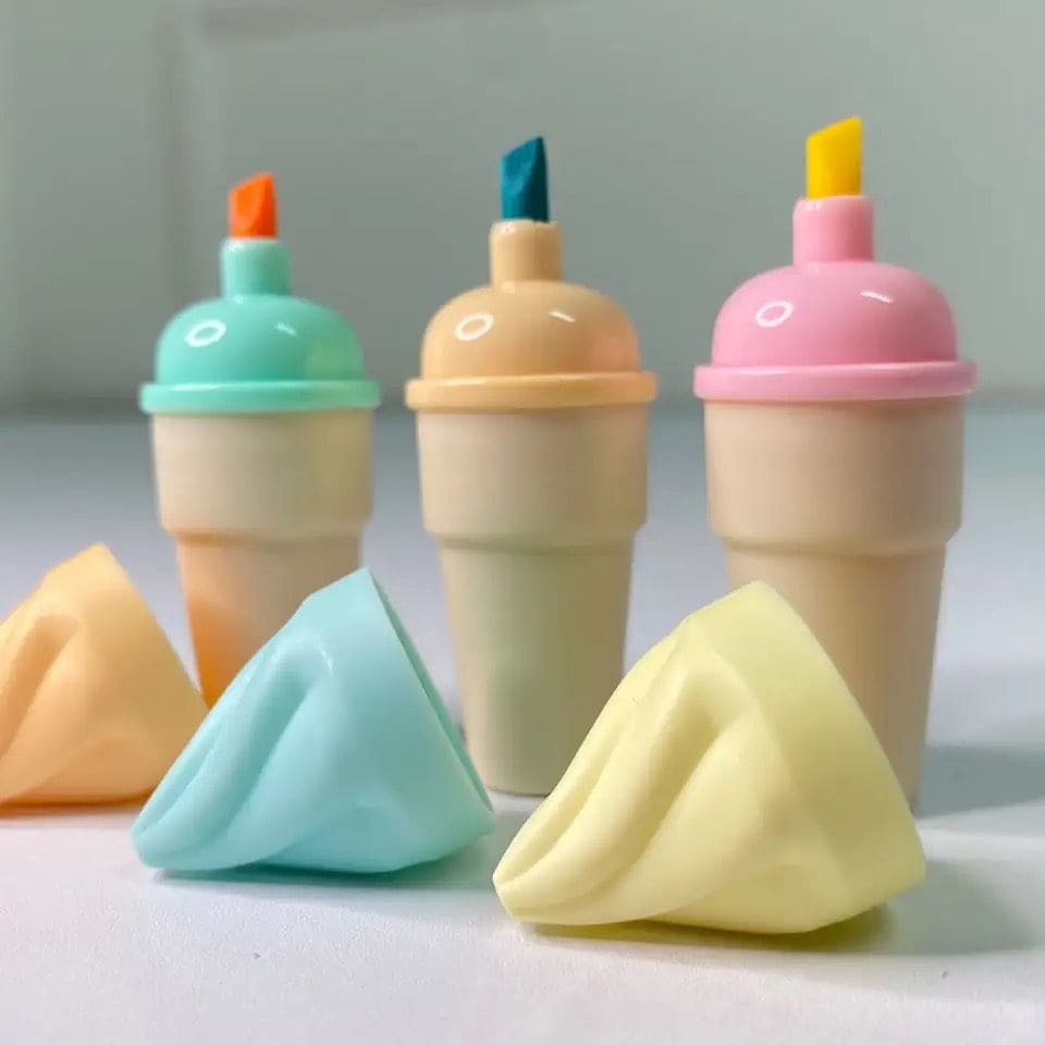 Set Of 6 Mini Ice Cream Highlighter, Portable Mini Sweet Cute Cone Shape Highlighters.