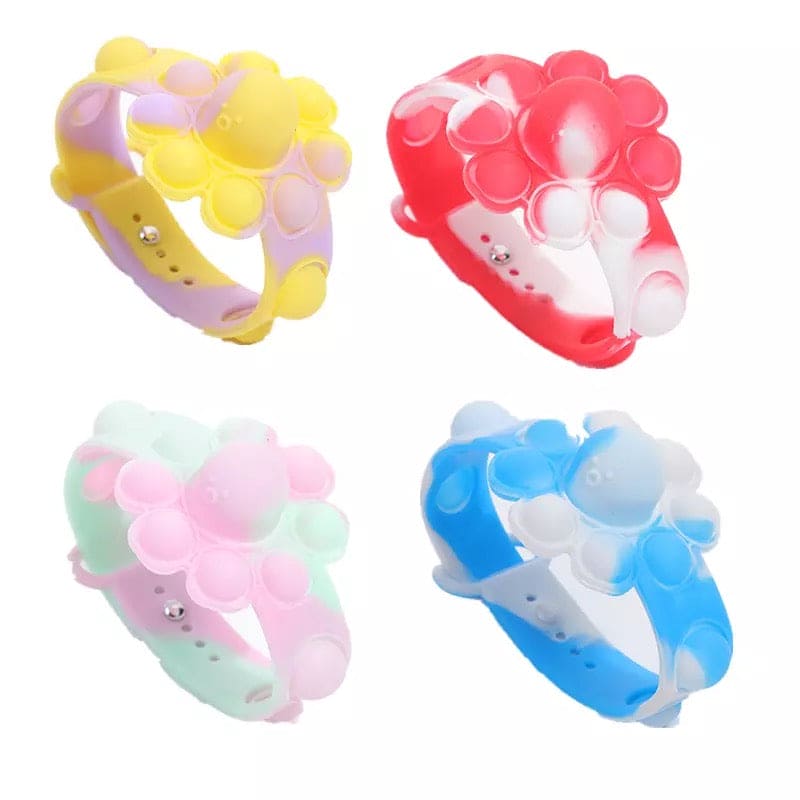 Flower Shaped Bubble Bracelet, Sensory Simple Dimple Fidget Toys, Anti Stress Sensory Stress Relief Wristband, Filip Silicone Press Finger Game Bubble Bracelet