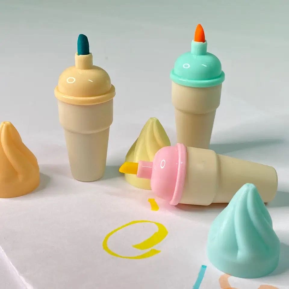 Set Of 6 Mini Ice Cream Highlighter, Portable Mini Sweet Cute Cone Shape Highlighters.