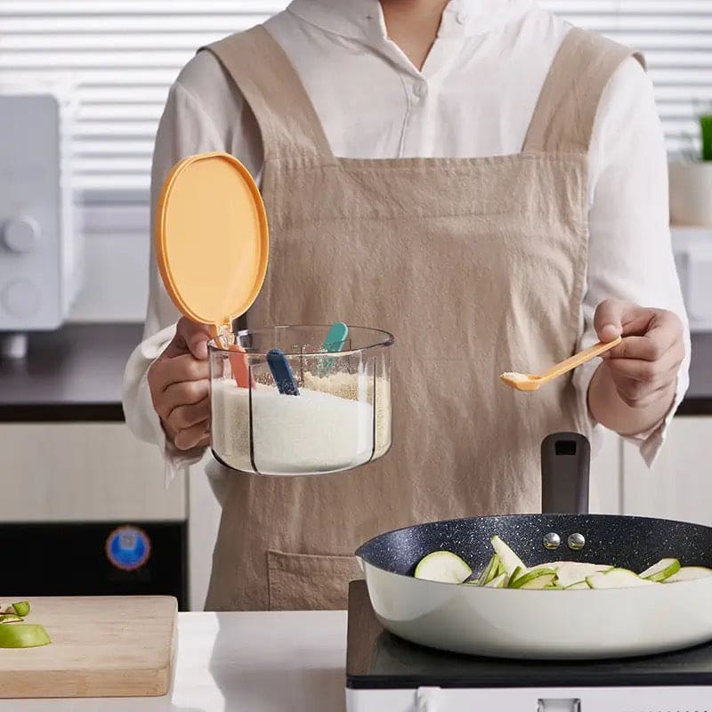 4 Grid Seasoning Organizer, Transparent Condiment Storage Box With Lids.