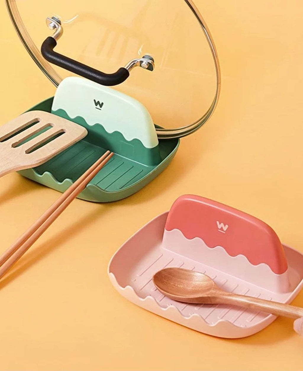 Wave Plastic Pot Lid Holder, Spatula Spoon Holder Stand, Pan Cover Shelf Tableware Storage Rack,  Chopsticks Oil Leakage Prevention Shelf Stand, Wave Lid Spoon Holder