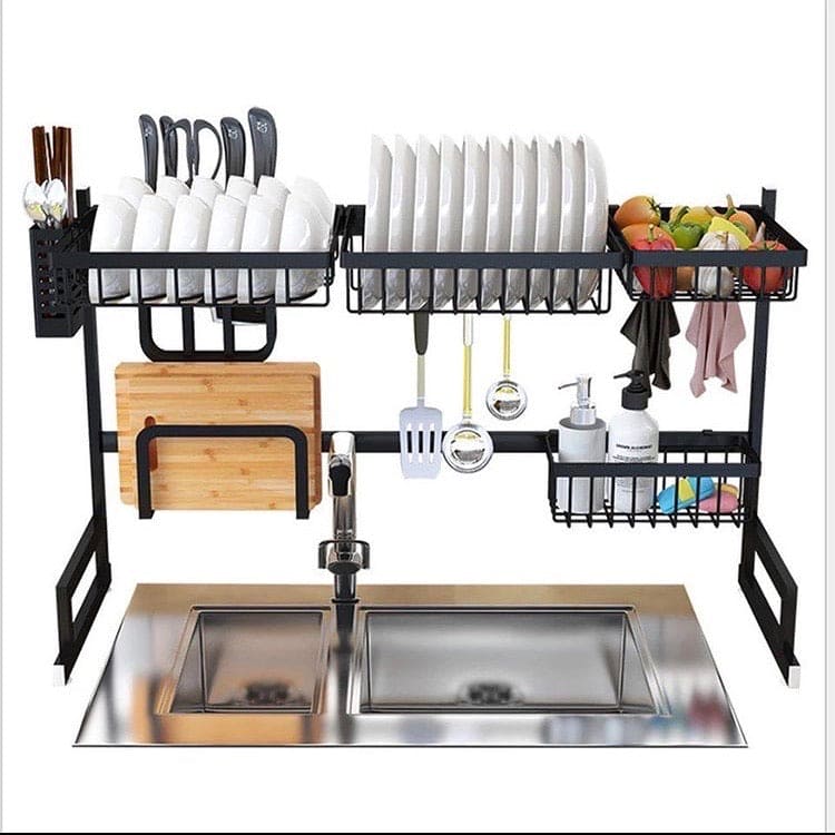 Kitchen Shelf Organizer, Dish Drying Rack, Stainless Steel Sink Drain Rack, Dishes Cutlery Dry Rack, Multifunction Metal Utensils Holder, Sink Storage Sponge Drain Rack, Telescopic Drain Rack, Double Layer Dish Organizer, Over Sink Rack