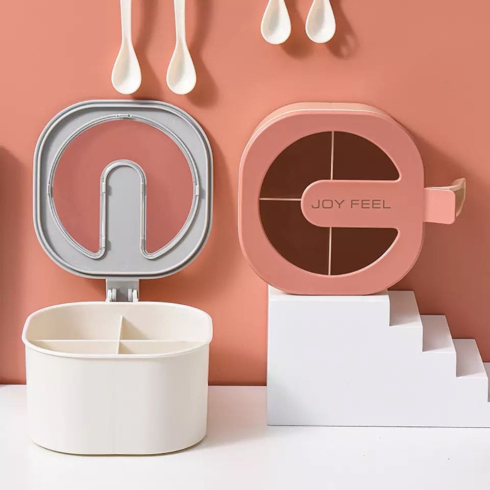 4 in 1 Seasoning Box With Spoon, Clear Cover Multi Compartment Herb Spice Jar, Salt Jar Kitchen Storage Organizer