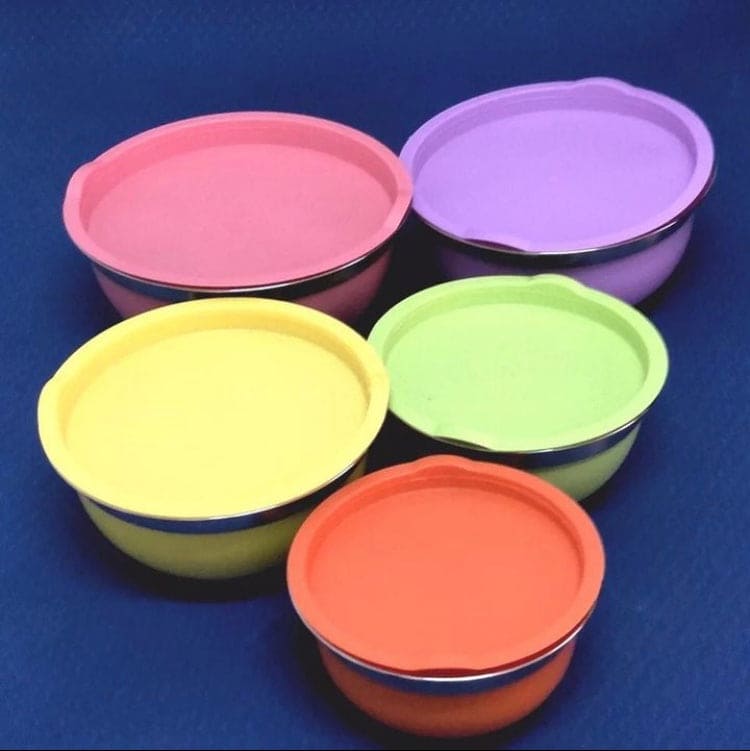 Set Of 5 Colorful Stainless Steel Bowl With Lids, Salad Mixing Bowl Set, Food Cooking Bowl Set, Stackable Nesting Mixing Bowls with Airtight Lids, Kitchen Washing Storage Container, Steel Lunch Box