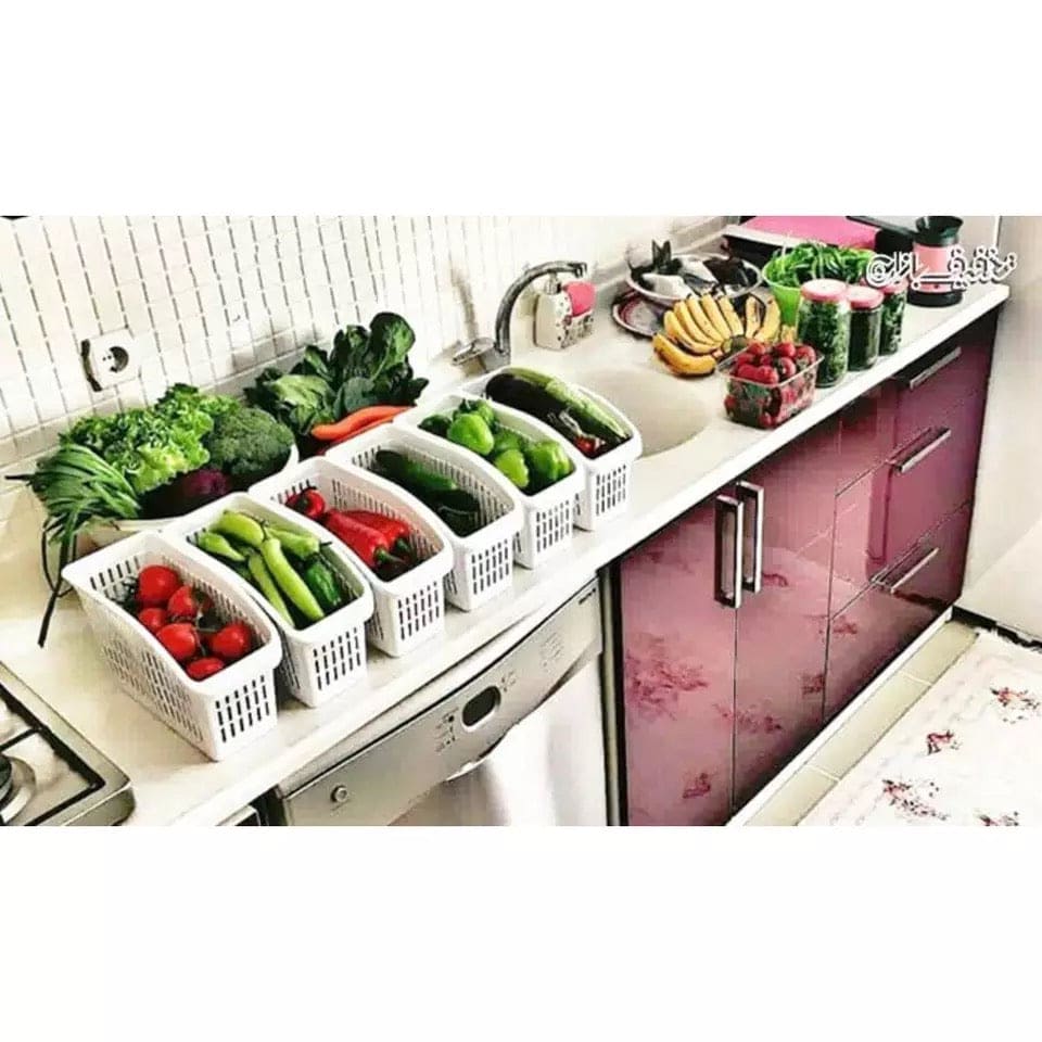 Kitchen Organizer Basket, Drawer Adjustable Storage Box, Retractable Drawer Space Saver Slide Fridge Rack, Classified Organizer Container, Vegetable Drain Basket