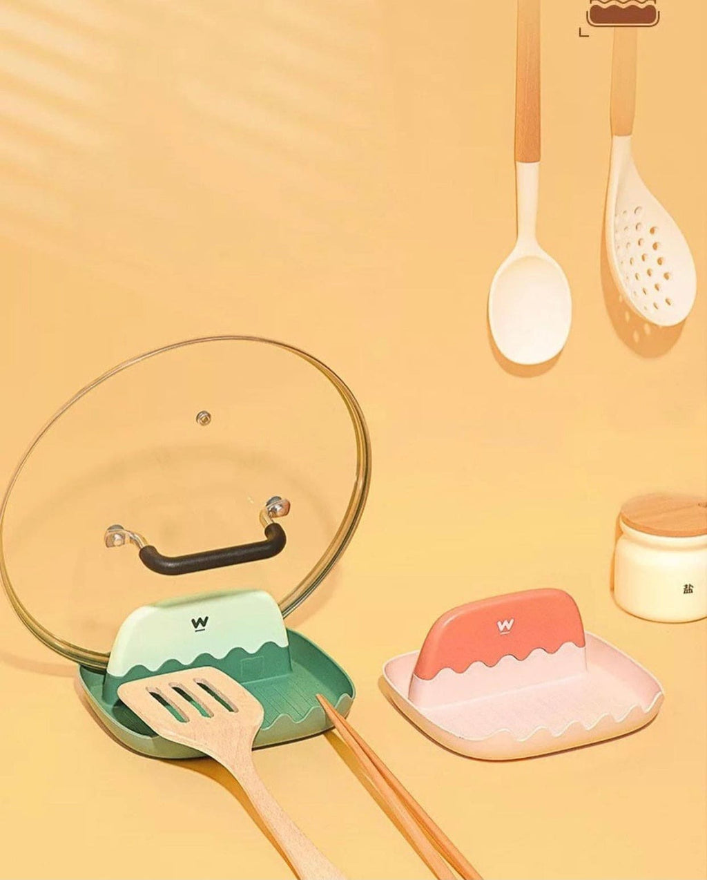 Wave Plastic Pot Lid Holder, Spatula Spoon Holder Stand, Pan Cover Shelf Tableware Storage Rack,  Chopsticks Oil Leakage Prevention Shelf Stand, Wave Lid Spoon Holder