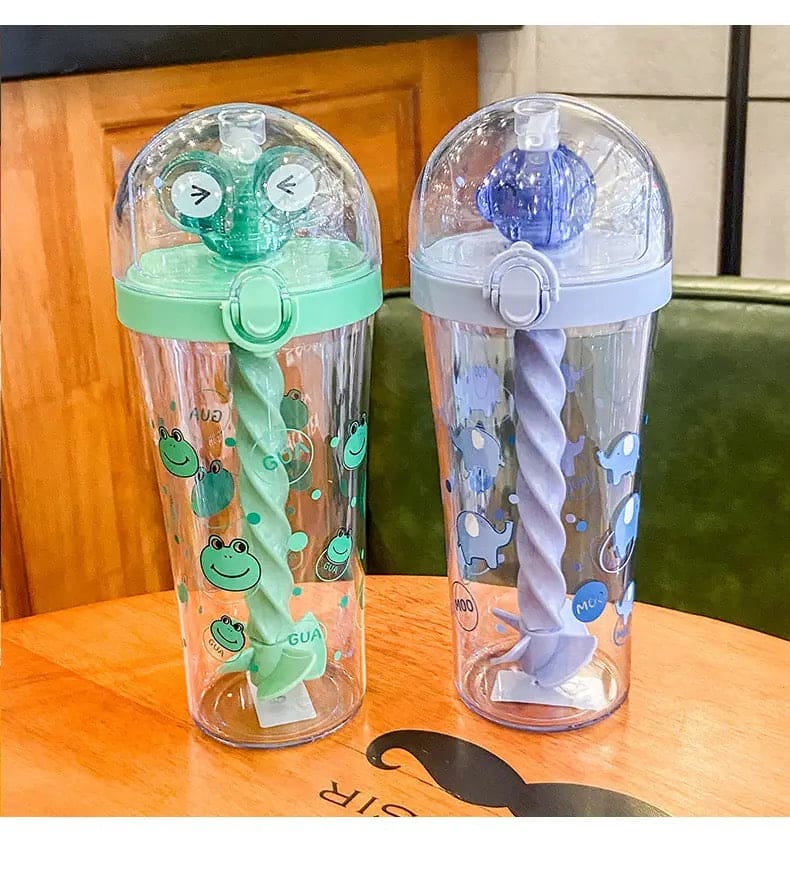 Cute Cartoon Mixing Cup, Creative Student Children Straw Cup, Plastic Straw Water Bottle, Cartoon Stirring Water Bottles, 500ml Infuser Kids Water Bottle, Portable Large Capacity Student Drink Mixing Cup
