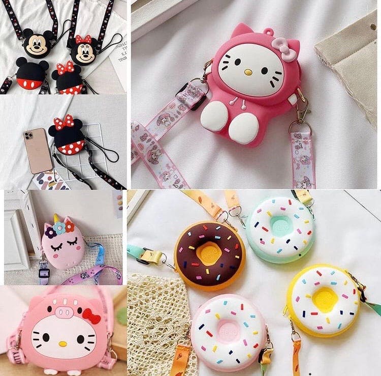 Cartoon Characters Silicone Mini Cross Body Bags, Kids Cute Cartoon Messenger Purse, Fun Coin Girls Pouch