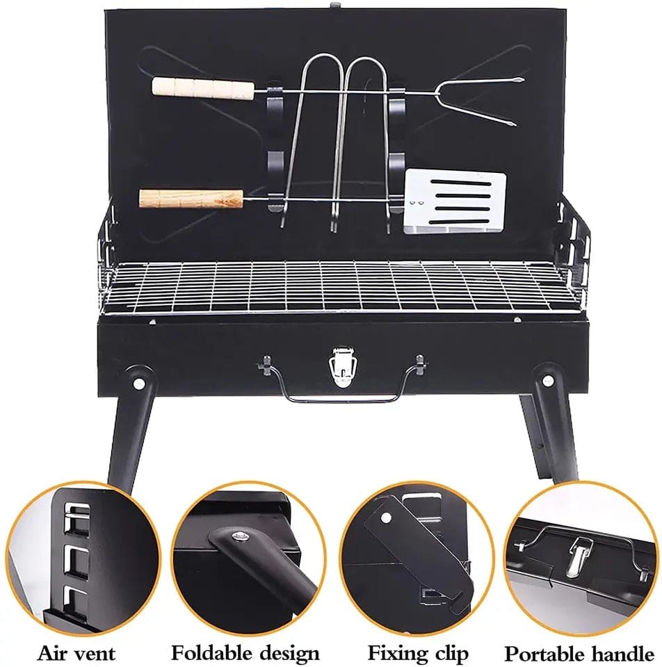 Briefcase Folding BBQ Grill, Outdoor Stainless Steel BBQ Grill, Travel Picnic Camping Grill, Patio Barbecue Charcoal Grill, Garden Outdoor Travel Picnic Folding Charcoal Grill, Compact Foldable Grill