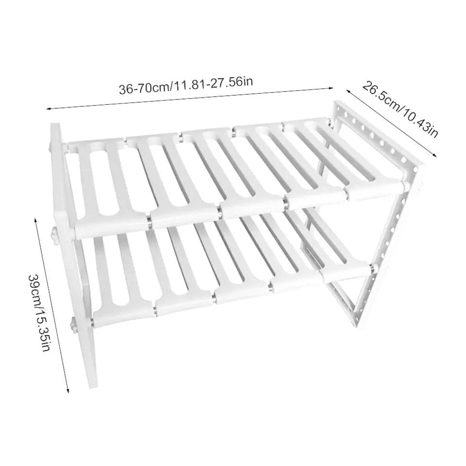 Double Layer Metal Adjustable Under Sink Shelf, Multifunction Utensils Holder, Kitchen Stainless Steel Floor Type Adjustable Rack, 2 Layer Extendable Dishes Storage Under Sink Rack