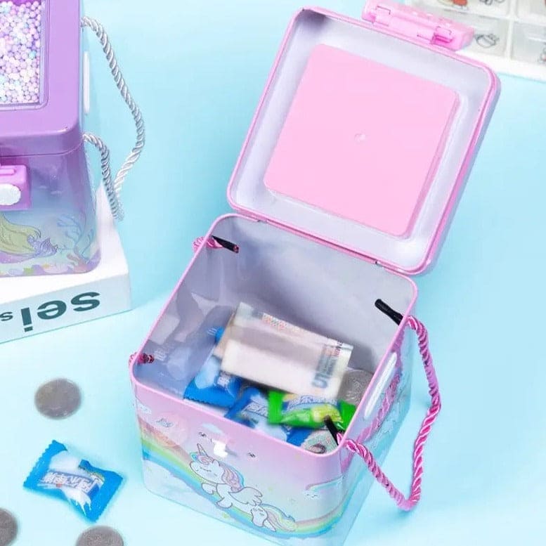 Cute Tinplate Square Piggy Bank, New Unicorn Tinplate Hand Rope Square Password Lock Piggy Bank, Piggy Bank Children Banks Cash Box Lock, Metal Piggy Bank with Password Number Lock, Metal Money Bank for Kids