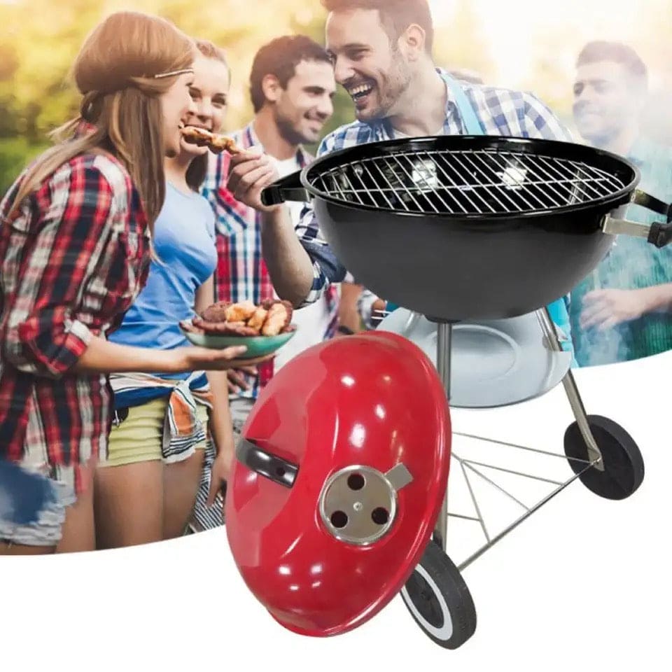 Charcoal Barbecue Grill, Barbecue Smoker Grill For Outdoor Cooking Camping, Heat Control Round BBQ Kettle, Portable Picnic Oven, Foldable Kebab Stove, Football Style BBQ Grill And Oven With Moving Stand, Trolley Grill Kettle