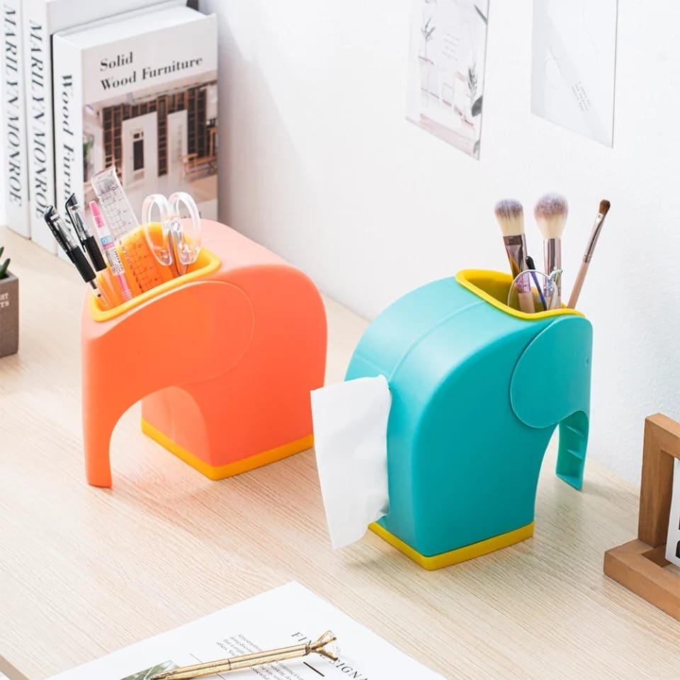 Model Elephant Pen Holder, Tissue Box Home Decoration For Living Room, Children's Desk Decor.