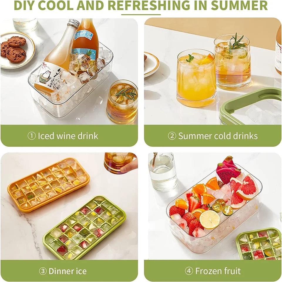 Button Press Ice Cube Tray, 31 Grids One Button Press Ice Cube Tray With Storage Box, Ice Cube Molds Ice Box, New Ice Cube Tray With Lid and Bin, Stackable Easy Release Ice Trays for Beverages