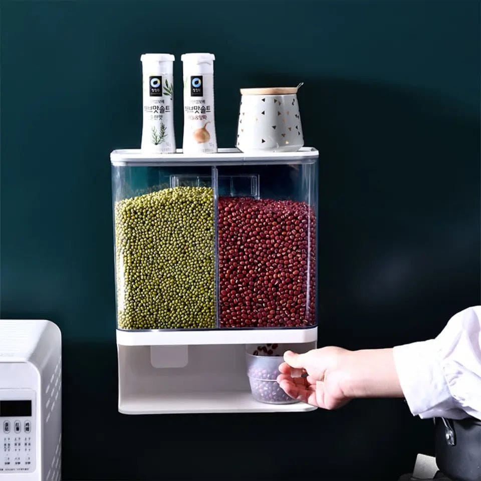 Kitchen Food Dispenser, Whole Grains Container Bin, Wall Mount Cereal Dispenser, Multi Grain Dispenser Bucket, Moisture Proof Cuisine Organizer, Indispensable Dry Food Dispenser, Whole Grain Storage Box, Airtight Clear Plastic Canisters