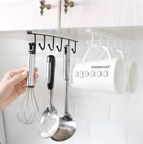 Kitchen Cabinet Hook Hanger, Kitchen Storage Cupboard Hanging Rack, 6 hooks Metal Cabinet Holder, Multifunctional Stuck Board Organizer, Under Cabinet Closet Hook Rack