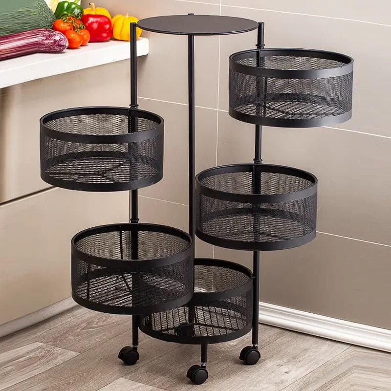 Round Multi Tier Rotary Storage Basket, 360 Degree Rotatable Kitchen Shelf, Multilayer Living Room Basket, Multifunction Fruit And Vegetable Basket, Storage Basket Rack, Floor Stand Multi Tier Drawer Rolling Trolley Cart