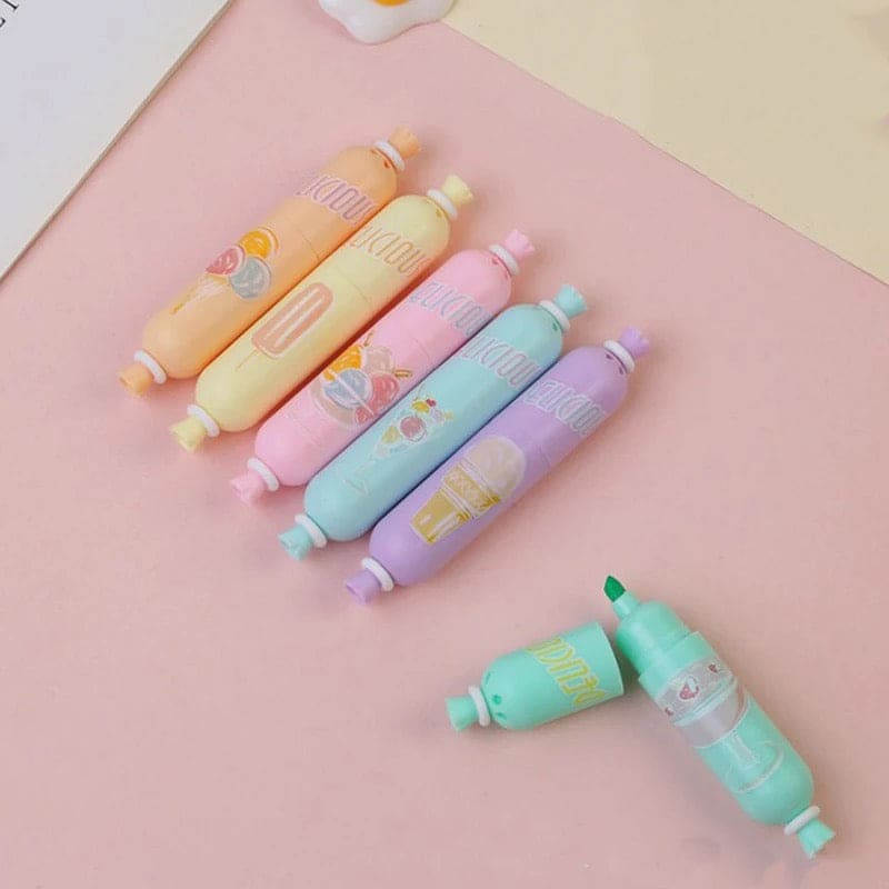 Cute Candy Shaped Highlighter, Chisel Tip Fine Grip Marker Pen, Fluorescent Coloring Pens for Student Office School Home