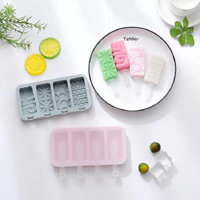Set Of 4 Creative Ice Cream Molds, Silicone Ice Cream Mold, Ice Cube Tray Popsicle Molds, Frozen Ice Cube Molds, Homemade Freezer Ice Lolly Mold