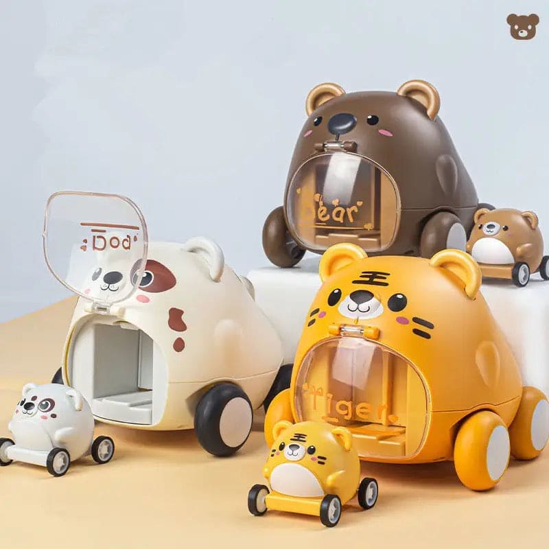 Montessori Baby Toy Car, Animals Pull Back Cars, Cute Pet Catapult Car Toy, Mini Inertia Car, Cartoon Push Press Power Toy, Plastic Push and Go Car, Funny Animals Pull Back Cars for Kids, Parent Child Interactive Toy