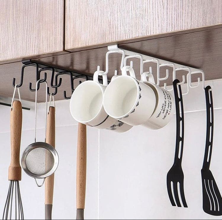 Clever Metal Hook Rack, Multi Hooks Mug Hook Rack Space Saving Quality Cabinet Hook Multifunctional Storage Holder Hanging Cup Holder Kitchen Organizer, Multifunctional Stuck Board Organizer, Under Cabinet Closet Hook Rack