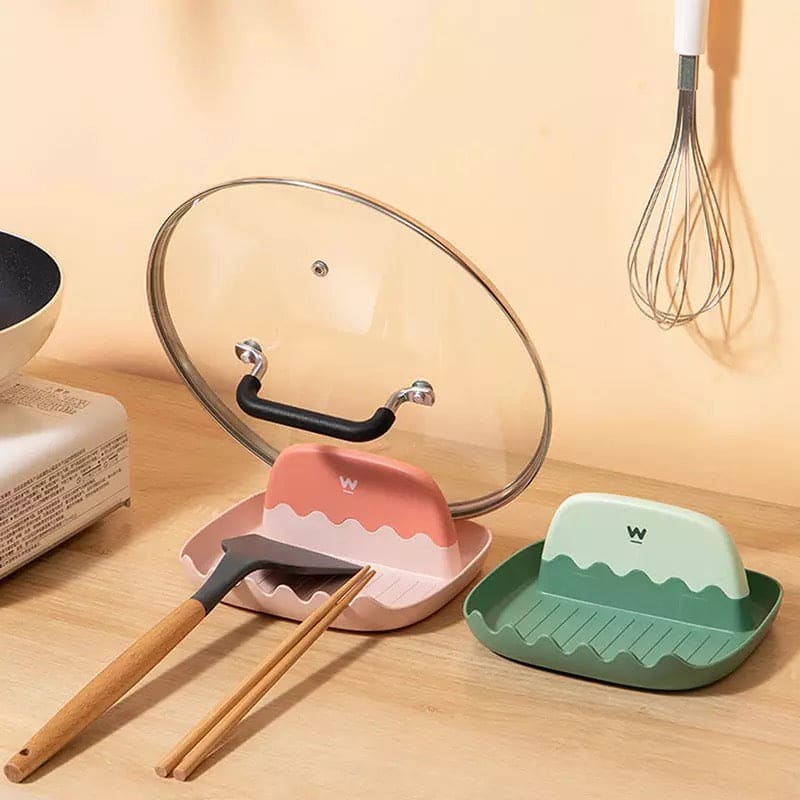 Wave Plastic Pot Lid Holder, Spatula Spoon Holder Stand, Pan Cover Shelf Tableware Storage Rack,  Chopsticks Oil Leakage Prevention Shelf Stand, Wave Lid Spoon Holder