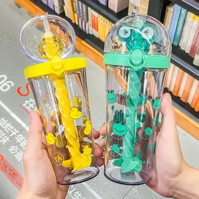 Cute Cartoon Mixing Cup, Creative Student Children Straw Cup, Plastic Straw Water Bottle, Cartoon Stirring Water Bottles, 500ml Infuser Kids Water Bottle, Portable Large Capacity Student Drink Mixing Cup