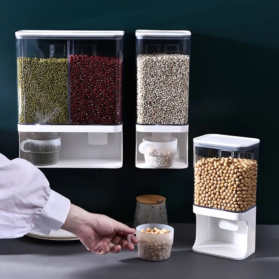 Kitchen Food Dispenser, Whole Grains Container Bin, Wall Mount Cereal Dispenser, Multi Grain Dispenser Bucket, Moisture Proof Cuisine Organizer, Indispensable Dry Food Dispenser, Whole Grain Storage Box, Airtight Clear Plastic Canisters
